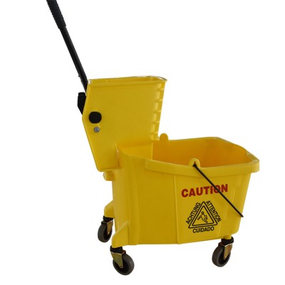 Plastic cleaning squeeze mop bucket with wringer